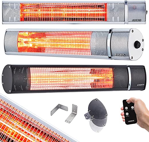 Arebos 2.000 W Infrarot Heizstrahler Silber mit Fernbedienung 3 Heizstufen | Gastro-Bar Heizstrahler Quarzstrahler Terrassenheizer...
