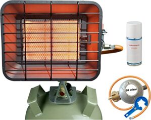 Bluecraft Heiz-Strahler Gasheizstrahler ohne Strom inkl. Schlauch & Regler aus Alu-Druckguss für Gasflasche 5kg, 11kg mit Piezo, Zündsicherung,…