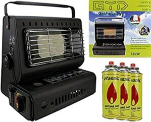 Camping Heizstrahler Gasheizung 1,3KW Gasstrahler Keramik Camping Heizung Zelt Heizung + 3 Gaskartuschen im Set