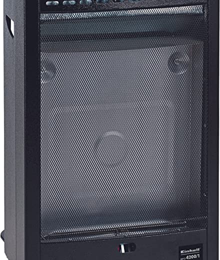 Einhell Blue Flame Gasheizofen BFO 4200/1 (4.200W, 300 g/h Gasverbrauch, Stahlblechgehäuse, Piezozünder, Lenkrollen, inkl. Gasschlauch) Schwarz