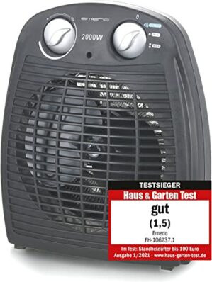 Emerio FH-106737.2, TESTSIEGER Note 1.5, kleiner kompakter portabler Heizlüfter für 20 m², 2 Heizleistungen + Ventilatorfunktion, verstellbarer…