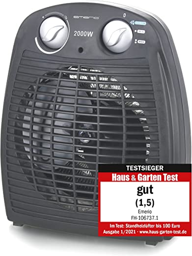 Emerio FH-106737.2, TESTSIEGER Note 1.5, kleiner kompakter portabler Heizlüfter für 20 m², 2 Heizleistungen + Ventilatorfunktion, verstellbarer...