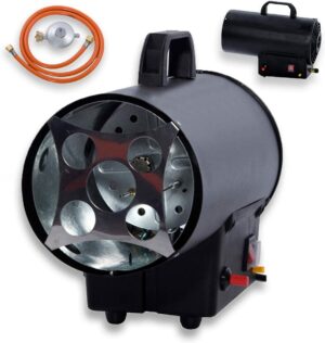 FUXTEC Industrie Gasheizer GH10 – Gasheizstrahler 10kW mit Thermostat – Bauheizer 300 m³/h Luftdurchsatz Heizgebläse inkl. Druckminderer &…