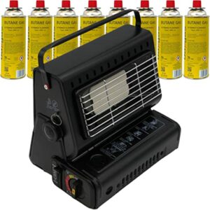 Gasheizung Gasstrahler Campingheizung 2in1 | Tragbarer Heizung Gasheizer Keramik Brenner | 1,3 kW Leistung | 108g/h Verbrauch (Gasheizung + 8…