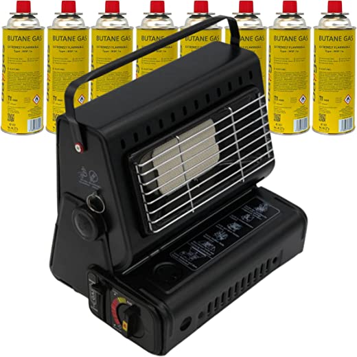 Gasheizung Gasstrahler Campingheizung 2in1 | Tragbarer Heizung Gasheizer Keramik Brenner | 1,3 kW Leistung | 108g/h Verbrauch (Gasheizung + 8...