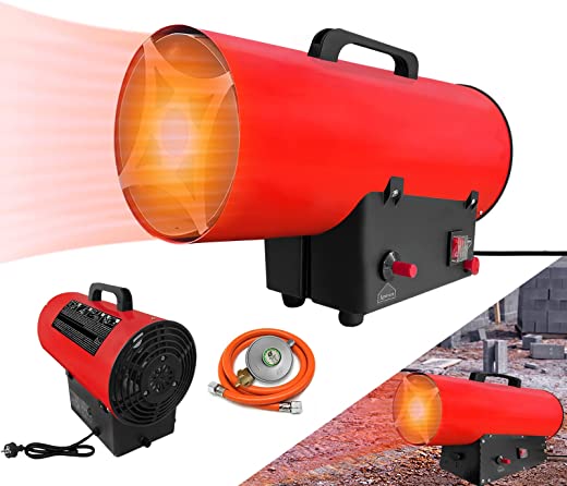 LARS360 Gasheizgebläse, Gasheizer Heizkanone, Gasheizstrahler, 10 KW Bauheizer, Gas Heizgerät Heizstrahler, Heißluftgenerator inkl. Gasschlauch &...