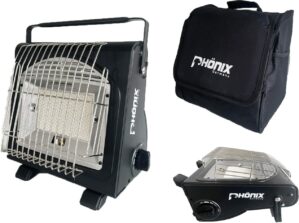 PHönix PH-100 Heizstrahler Gasheizung 1,7 KW Gasstrahler Keramik Camping Heizung Gaskocher + Tasche