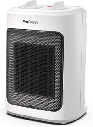 Pro Breeze 2000W Mini Keramik Heizlüfter mit Kaltstufen und drei Leistungsstufen – für Betrieb im Büro, Wohnzimmer, Schlafzimmer oder Terasse – Weiß