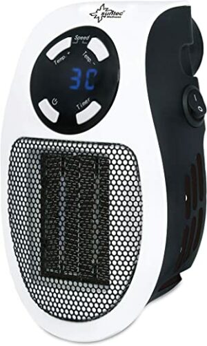 SUNTEC PTC Heizlüfter Steckdosen-Heizung Plug-in – mit Thermostat, Timer, 500 Watt | 2 Ventilationsstufen, Elektrische Heizlüftung | Räume bis 13…