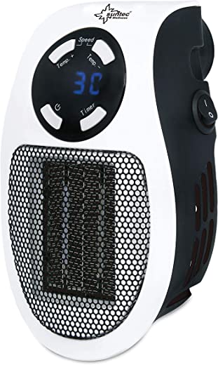 SUNTEC PTC Heizlüfter Steckdosen-Heizung Plug-in - mit Thermostat, Timer, 500 Watt | 2 Ventilationsstufen, Elektrische Heizlüftung | Räume bis 13...